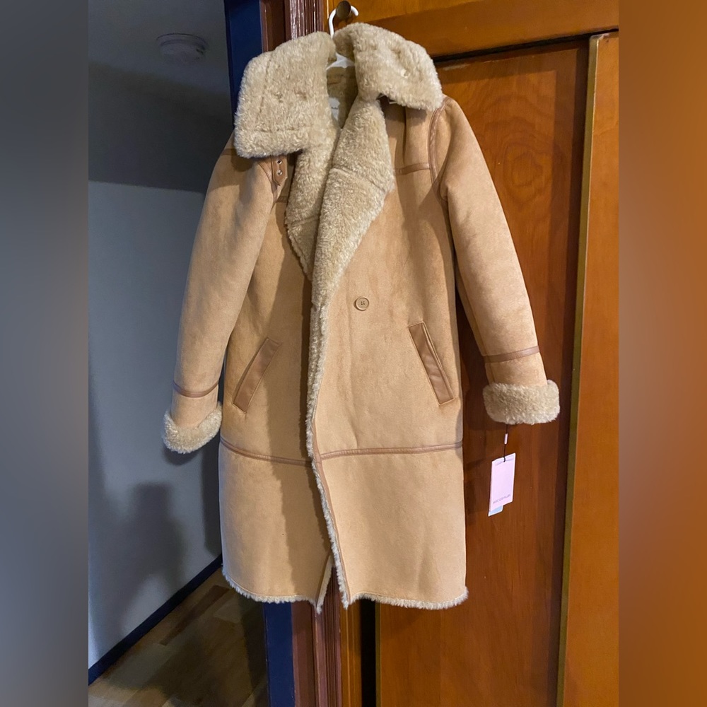 NWT Avec Les Filles Double Breasted Shearling Coat Size Small